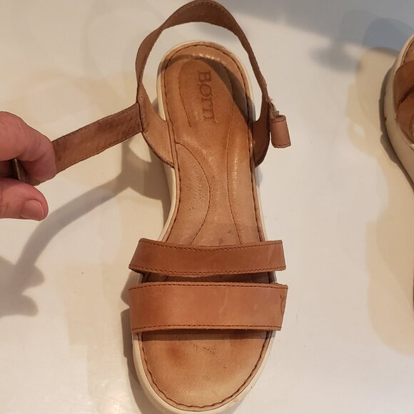 Born Tan Leather Cushioned Sandals with Velcro Strap - Picture 4 of 16